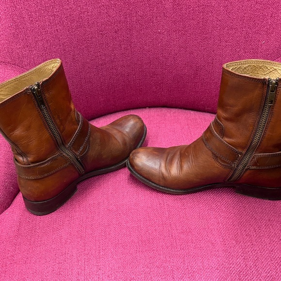 Frye Tan Brown Leather Harness Ankle Boots - Picture 5 of 10